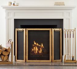 Industrial 48&quot; 3-Panel Fireplace Screen