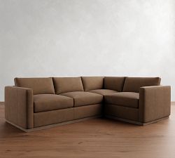 Carmel Slim Arm Leather Wood Base 3-Piece Sectional (110&quot;)