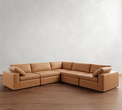 Dream Wide Arm Leather Modular L-Shaped Sectional (130&quot;)
