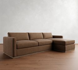 Carmel Slim Arm Leather Wood Base Chaise Sectional (106&quot;&ndash;129&quot;)