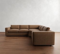Carmel Wide Arm Leather 3-Piece L-Shaped Wedge Sectional (122&quot;)