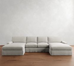 PB Comfort Square Arm Slipcovered Double Chaise Sectional (131&quot;&ndash;165&quot;)