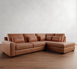 Big Sur Square Arm Deep Seat Leather Return Bumper Sectional (121&quot;&ndash;153&quot;)