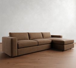 Carmel Wide Arm Leather Chaise Sectional (112&quot;&ndash;134&quot;)