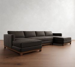 Jake Leather Brindle Wood Base Double Chaise Sectional (146&quot;&ndash;165&quot;)