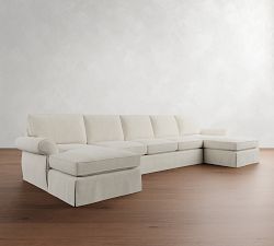 Pearce Roll Arm Slipcovered Double Chaise Sectional (136&quot;&ndash;186&quot;)