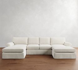 Pearce Roll Arm Slipcovered Double Chaise Sectional (136&quot;&ndash;186&quot;)