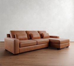 Big Sur Square Arm Deep Seat Leather Chaise Sectional (115&quot;&ndash;157&quot;)