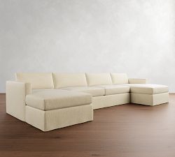 Carmel Slim Arm Slipcovered Double Chaise Sectional (139&quot;&ndash;171&quot;)