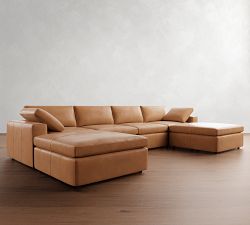 Dream Wide Arm Leather Modular Double Chaise Sectional (155&quot;)