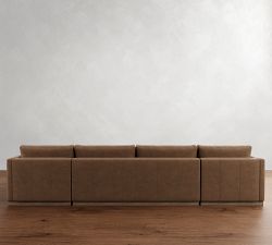 Carmel Slim Arm Leather Wood Base Double Chaise Sectional (138&quot;&ndash;170&quot;)
