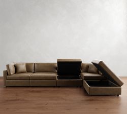 Modular Leather 5-Piece Chaise Sectional - Storage Available (148&quot;&ndash;160&quot;)