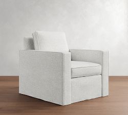 Cameron Square Arm Slipcovered Swivel Chair