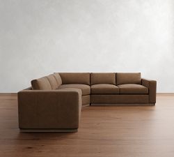 Carmel Wide Arm Leather Wood Base 3-Piece L-Shaped Wedge Sectional (120&quot;)