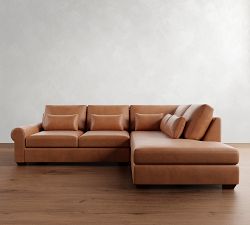 Big Sur Roll Arm Deep Seat Leather Return Bumper Sectional (122&quot;&ndash;154&quot;)