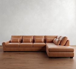 Big Sur Roll Arm Deep Seat Leather Return Bumper Sectional (122&quot;&ndash;154&quot;)