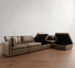 Modular Leather 5-Piece Chaise Sectional - Storage Available (148&quot;&ndash;160&quot;)