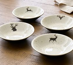 Rustic Reindeer Stoneware Cereal Bowls - Set of 4