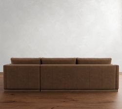 Carmel Slim Arm Leather Wood Base Chaise Sectional (106&quot;&ndash;129&quot;)
