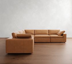 Dream Wide Arm Leather Modular L-Shaped Sectional (130&quot;)