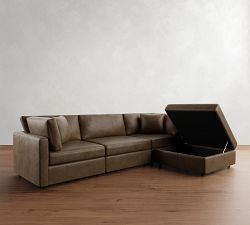 Modular Leather L-Shaped Chaise Sectional (111&quot;&ndash;120&quot;)