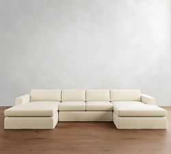 Carmel Wide Arm Slipcovered Double Chaise Sectional (144&quot;&ndash;176&quot;)