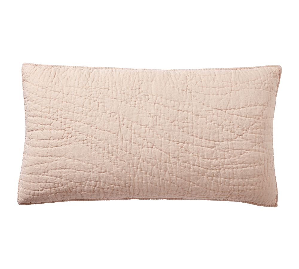 Open Box: Belgian Flax Linen Handcrafted Quilted Sham, King - Set of 2 - Soft Rose