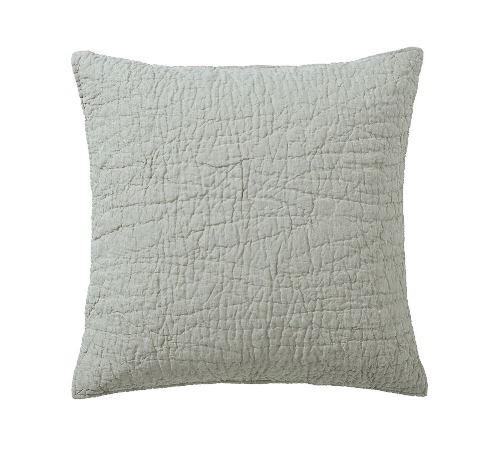 Open Box: Belgian Flax Linen Handcrafted Quilted Sham, Euro - Set of 3 - Mineral Blue