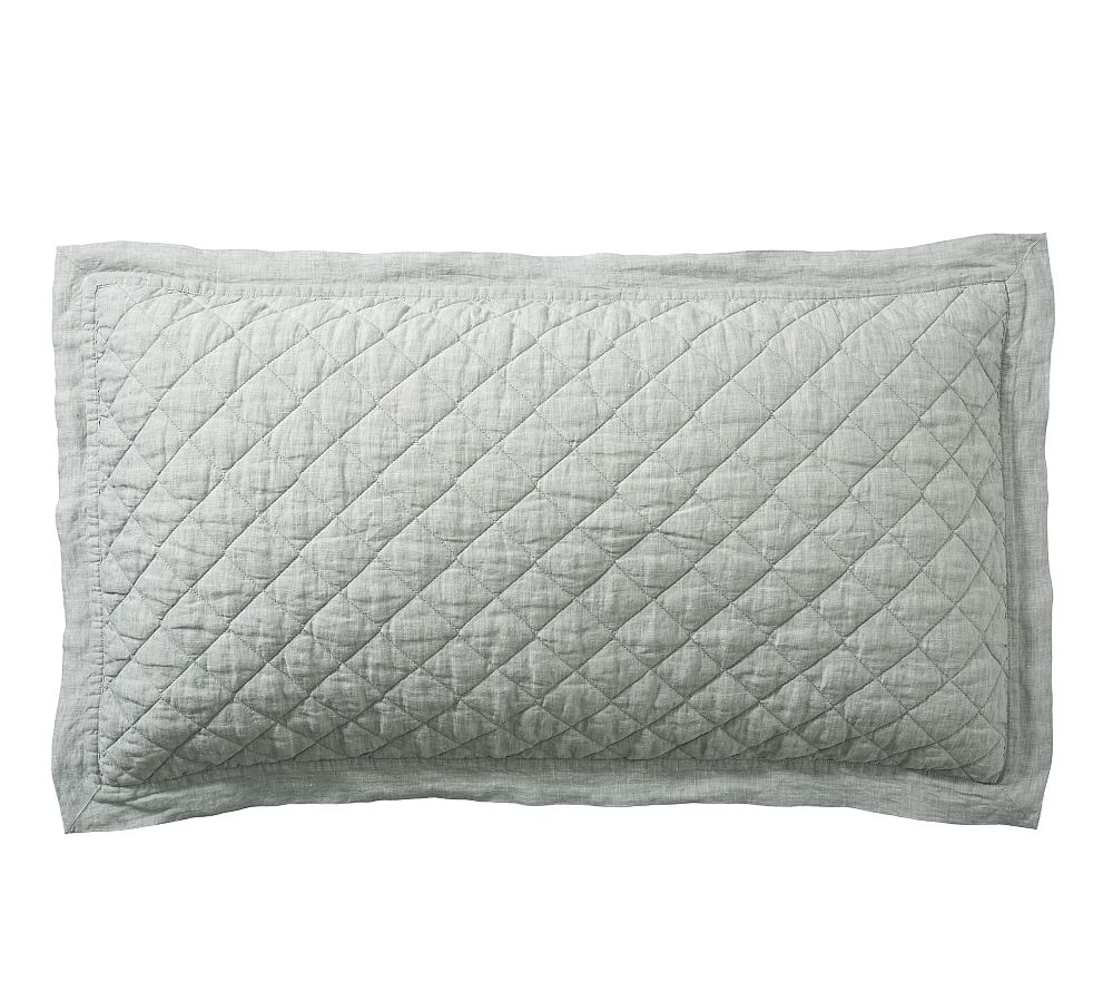 Pottery Barn Belgian Flax Linen Diamond Quilted Sham Set of 2 | Mineral Blue