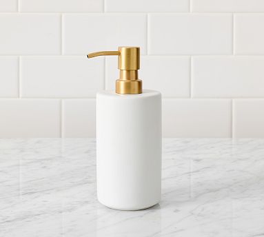 Mason Glazed Stoneware Soap Pump, True White/Brass