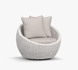 OPEN BOX: Torrey All-Weather Wicker Papasan Swivel Chair with Cushion, White Wash
