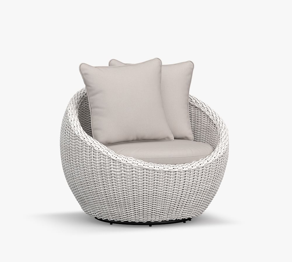 OPEN BOX: Torrey All-Weather Wicker Papasan Swivel Chair with Cushion, White Wash
