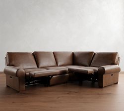 Turner Roll Arm Leather Reversible Power Reclining Sectional (115&quot;&ndash;128&quot;)