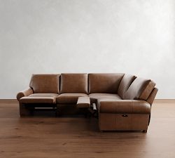 Turner Roll Arm Leather Reversible Power Reclining Sectional (115&quot;&ndash;128&quot;)