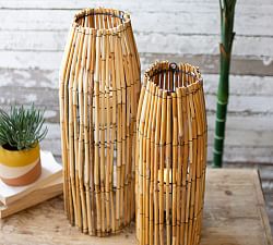 Wooden Cane Lanterns, Set of 2