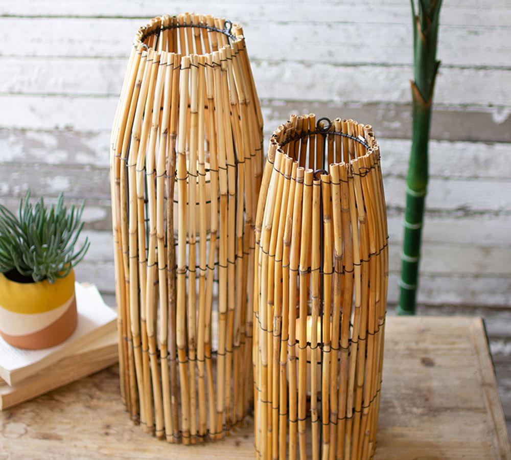 Wooden Cane Lanterns, Set of 2
