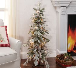 Lit Flocked Faux Natural Cut Alpine Trees