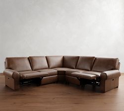 Turner Roll Arm Leather Power Reclining L-Shaped Sectional (117&quot;&ndash;129&quot;)