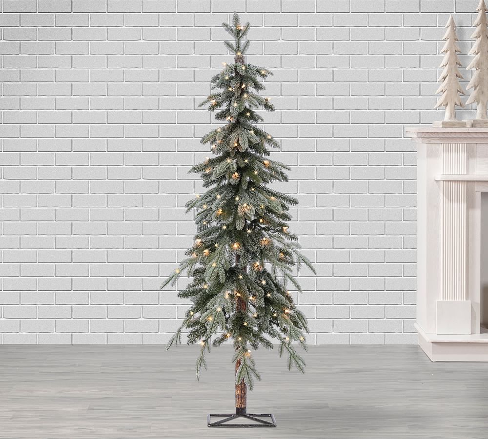 Lit Flocked Faux Natural Cut Alpine Trees