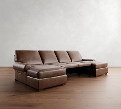 Turner Roll Arm Leather Power Reclining Double Chaise Sectional (135&quot;&ndash;160&quot;)
