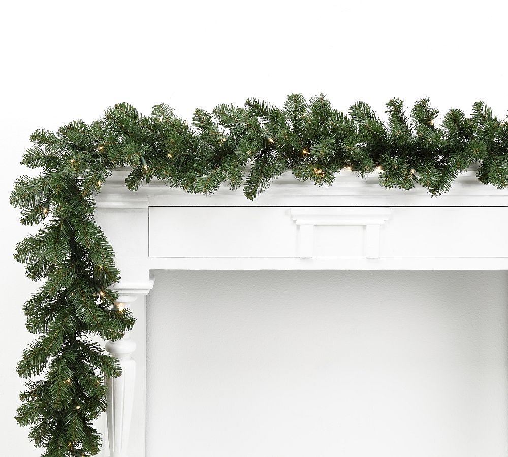 Faux Noble Fir Garland with Clear Lights - Set of 2