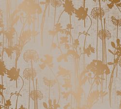 Distressed Floral Gray &amp; Metallic Copper Removable Wallpaper