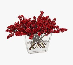 Faux Ilex Winterberry Arrangement in Glass Vase