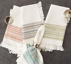 Striped Cotton Fringe Napkins - Set of 6