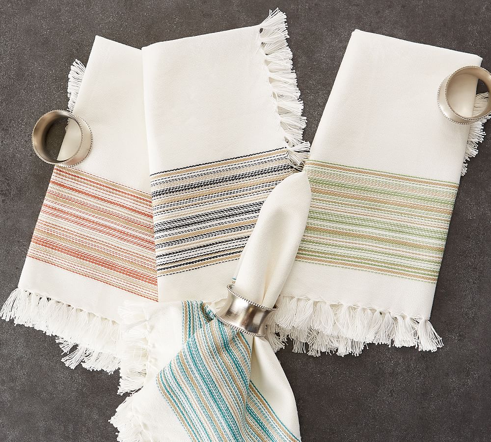 Striped Cotton Fringe Napkins - Set of 6