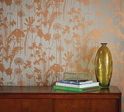Distressed Floral Gray &amp; Metallic Copper Removable Wallpaper