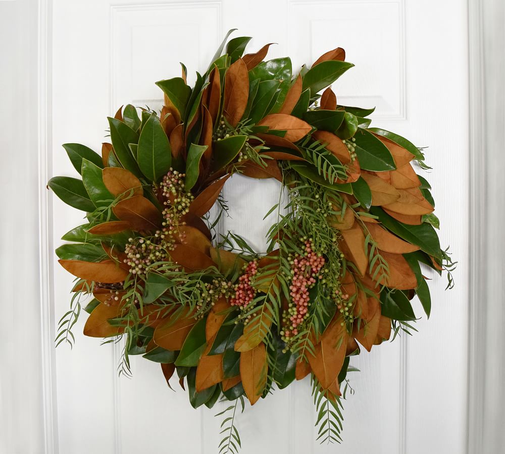 Fresh Magnolia, Pepperberry &amp; Seeded Eucalyptus Wreath