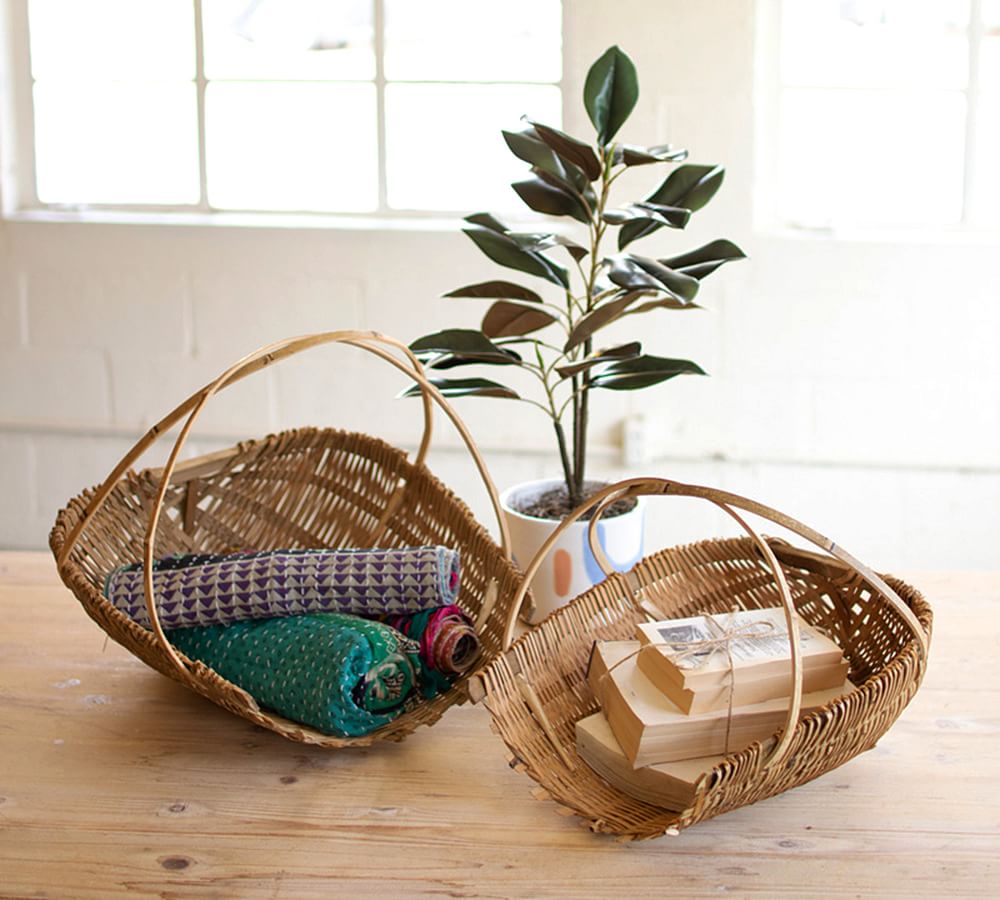 Bamboo Handled Scoop Baskets, Set of 2