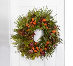 Fresh Grevillea, Brown Millet &amp; Pumpkin Tree Wreath - 20&quot;