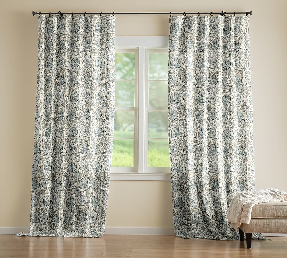 Open Box: Haylie Print Linen Cotton Rod Pocket Curtain